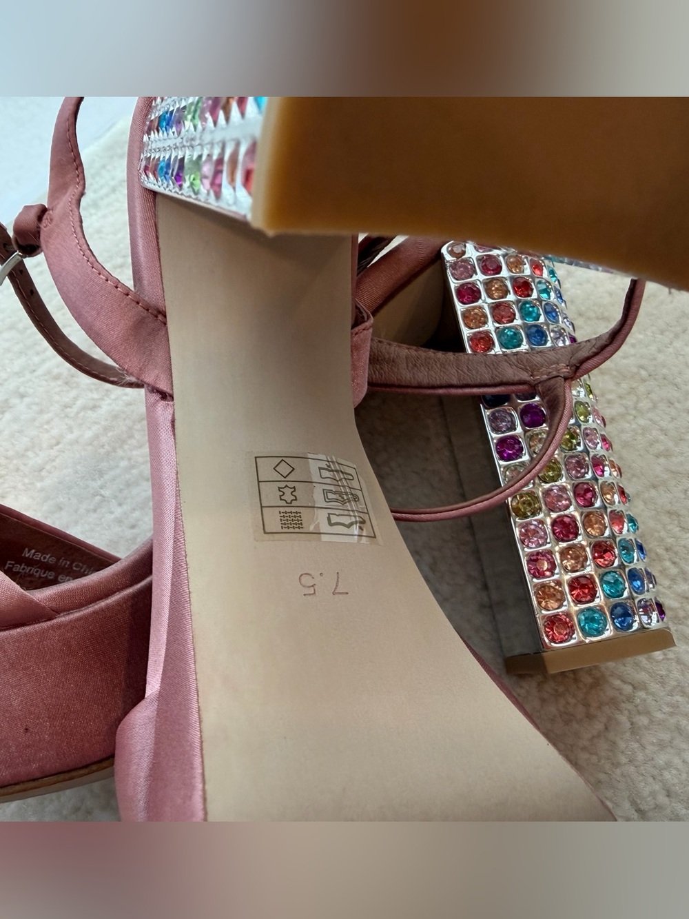 Jeffrey Campbell Pink Satin Multicolor Rhinestone Platform Wedge Heel Sandals - Picture 8 of 13